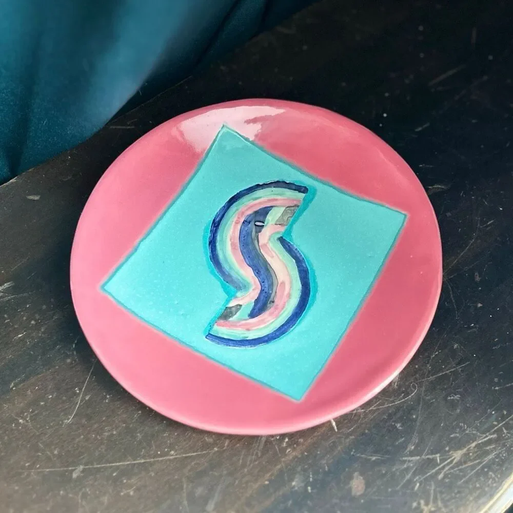 Studio Pottery Plate Stylized Yin Yang